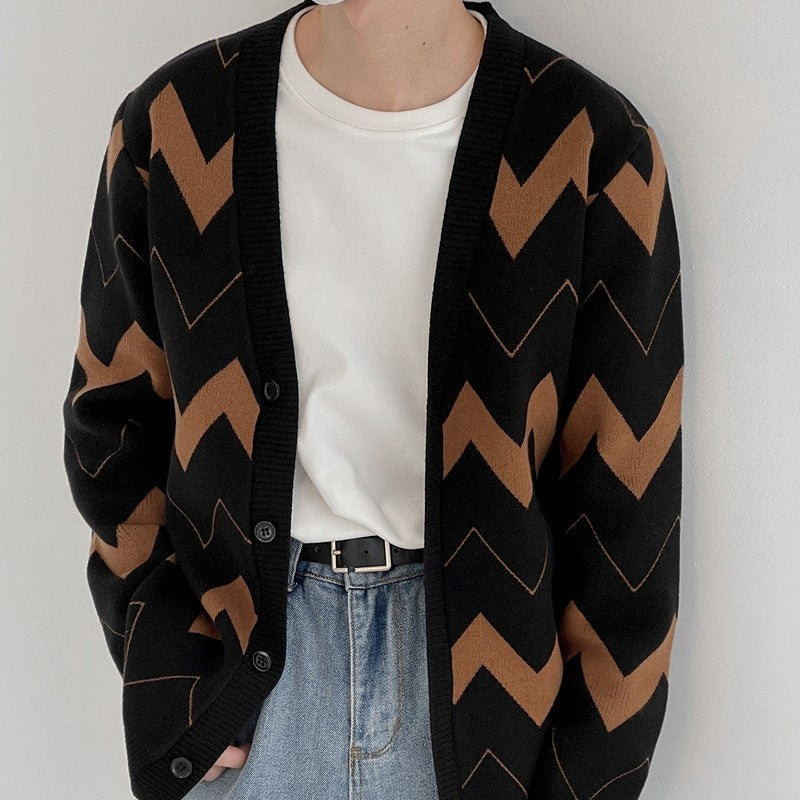 Oversized herrecardigan - åben front, strikket, afslappet
