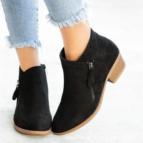 Supportive Women’s Ankle Boots - Side Zip, Suede, Casual