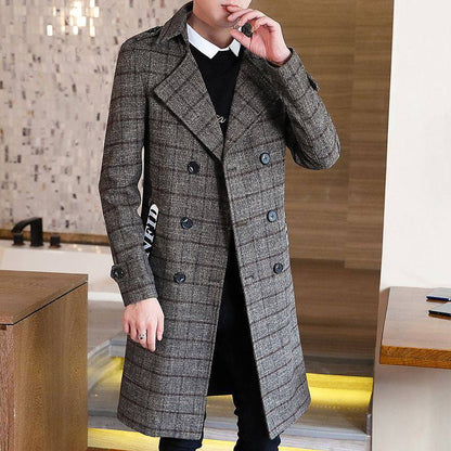 Fitted Men's Trench Coat - Double Breasted Polyester