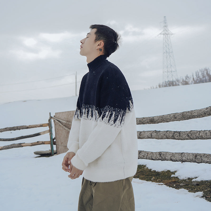 Warm Men Half Turtleneck Sweater - Oversized Fleece Winter