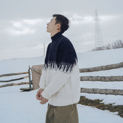 Warm Men Half Turtleneck Sweater - Oversized Fleece Winter