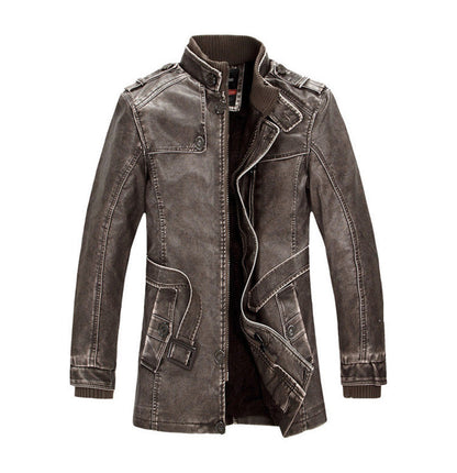 Durable Men's Leather Jacket - Classic Stand-Up Collar, Zip-Front, Belted Waist, PU Leather, Casual Fall and Winter