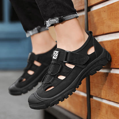 Breathable durable men's sandals - closed-toe, strappy, synthetic leather, casual outdoor