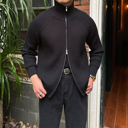 Cardigan ajusté pour homme - Col montant, tricot côtelé slim