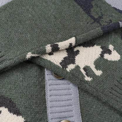 Oversized Relaxed Unisex Cardigan - V Neck Knit Jacquard