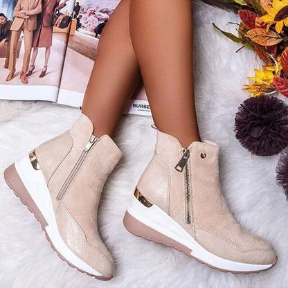 Waterproof Cozy Women’s Ankle Boots - Wedge Suede Heel