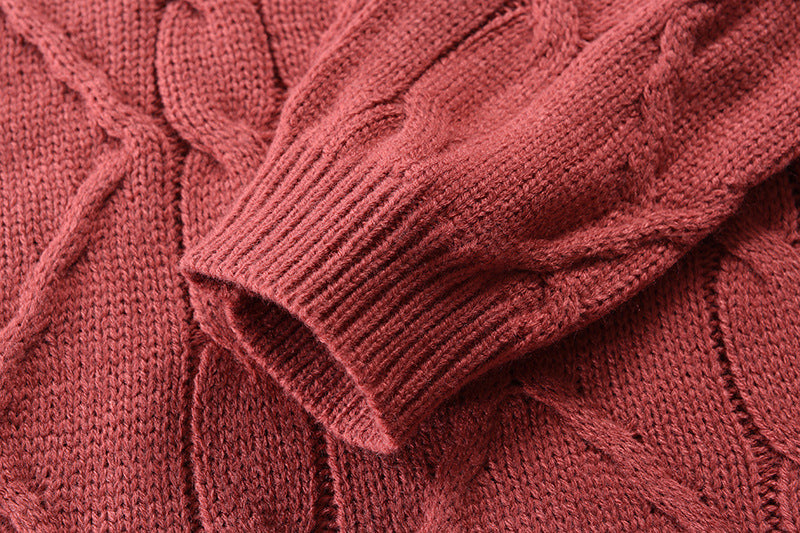 Warm Cozy Men's Turtleneck Sweater - Loose Cable Knit