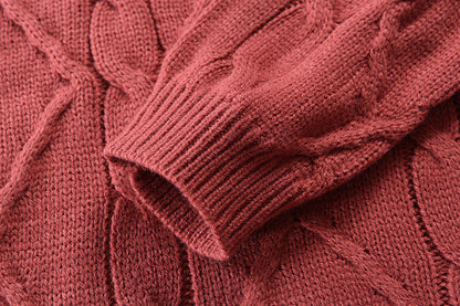 Warm Cozy Men's Turtleneck Sweater - Loose Cable Knit