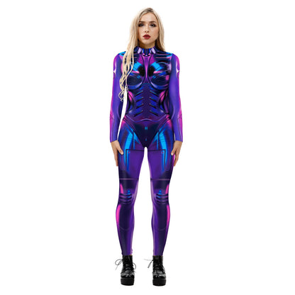 Stretchy and Body-Hugging Women's Printed Jumpsuit - Contoured Full-Body, Milk Silk Second-Skin for Cosplay