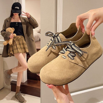 Ballerine leggere da donna - stringate, punta tonda, in suede, casual per uso quotidiano tutto il giorno