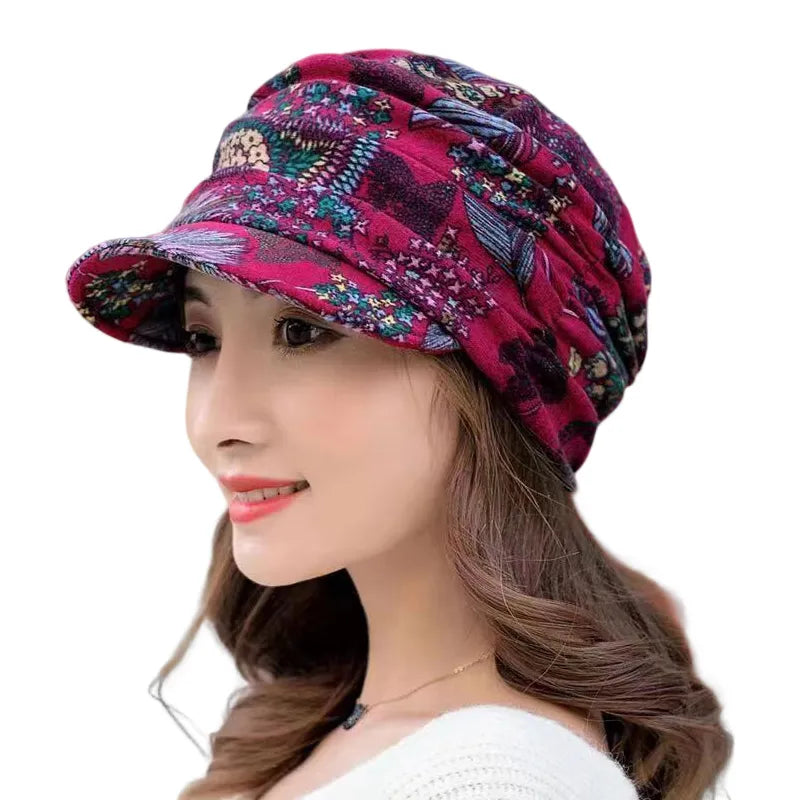 Warm Textured Women’s Winter Cap - Short Brim, Cotton Blend