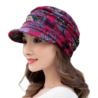 Warm Textured Women’s Winter Cap - Short Brim, Cotton Blend