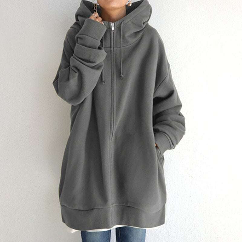 Warm Women Longline Hoodie - Oversized Fleece Layering