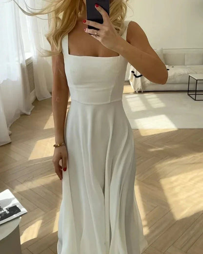 Elegant Chiffon Wedding Guest Dress with Angular Neckline, Flowing Formal Cocktail Dress for Special Occasions-2