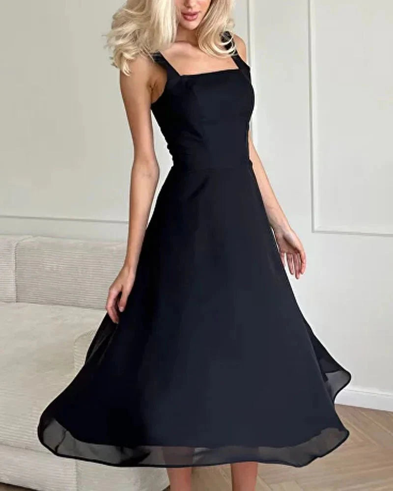 Elegant Chiffon Wedding Guest Dress with Angular Neckline, Flowing Formal Cocktail Dress for Special Occasions-5