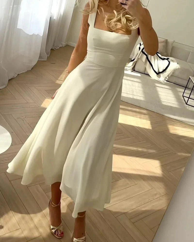 Elegant Chiffon Wedding Guest Dress with Angular Neckline, Flowing Formal Cocktail Dress for Special Occasions-3