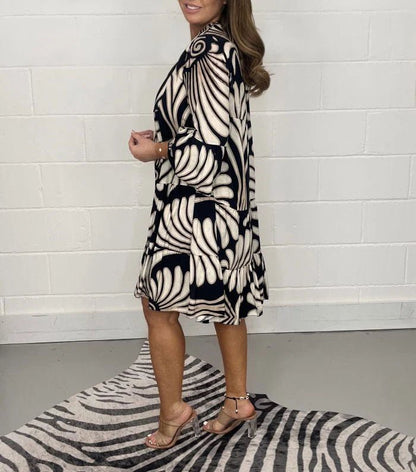 Elegant Women's Summer Dress with Graceful Print, Loose Fit, and Knee-Length Design for Garden Parties and Beach Walks-5