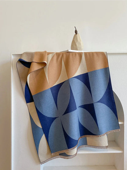 Oversized Womens Scarf - Reversible Geometric Cashmere