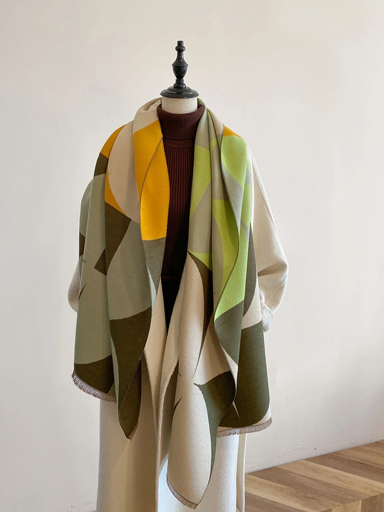 Oversized Womens Scarf - Reversible Geometric Cashmere
