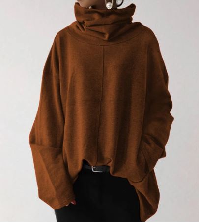 Oversized Women Turtleneck Sweatshirt - Funnel Neck, Cotton