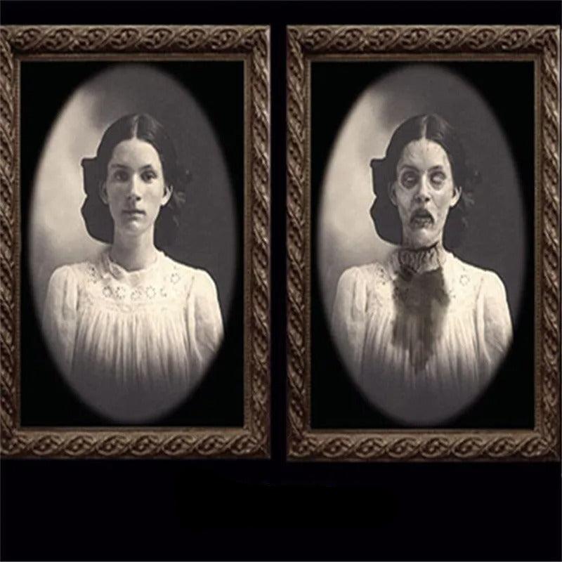 Spooky Ghost 3D Changing Face Moving Picture Frame - Halloween Wall Decor for Haunted Parties and Home Decoration