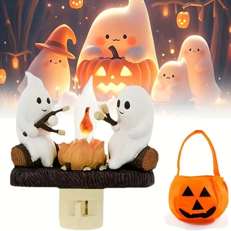 Ghostly Campfire Night Light - Flickering LED Halloween Decor for Spooky Ambiance in Bedrooms and Living Rooms