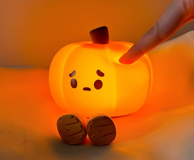 Silicone Pumpkin Night Light - Rechargeable, Adjustable Brightness Lamp for Halloween Decor, Safe Touch-Friendly Design for Kids