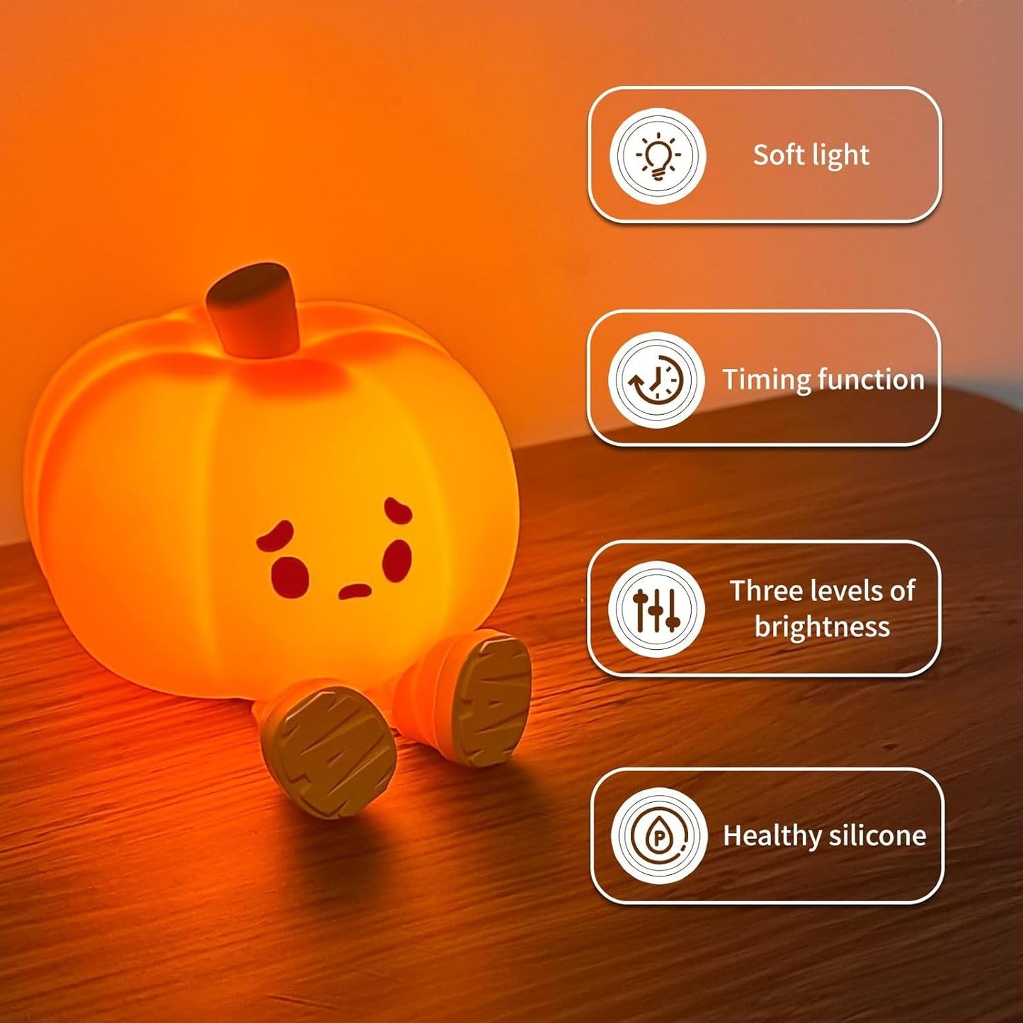 Silicone Pumpkin Night Light - Rechargeable, Adjustable Brightness Lamp for Halloween Decor, Safe Touch-Friendly Design for Kids