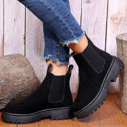 Warm Cozy Women Ankle Boots - Chunky Suede, For Winter