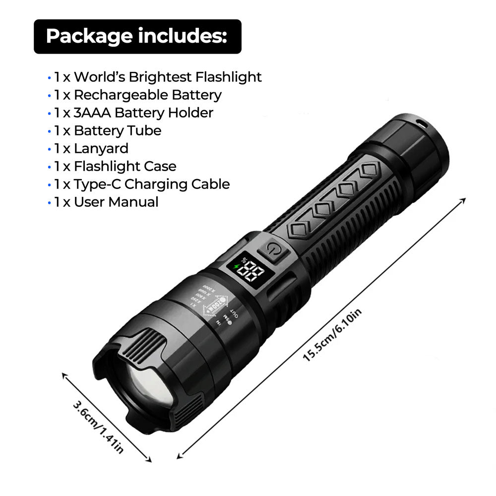 Lommelygte 100K lumen Genopladelig LED Vandtæt Camping
