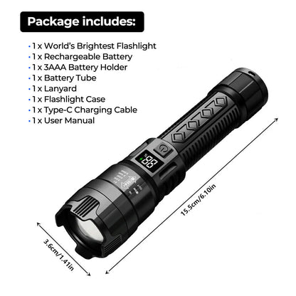 Lommelygte 100K lumen Genopladelig LED Vandtæt Camping