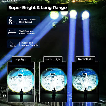 Lommelygte 100K lumen Genopladelig LED Vandtæt Camping