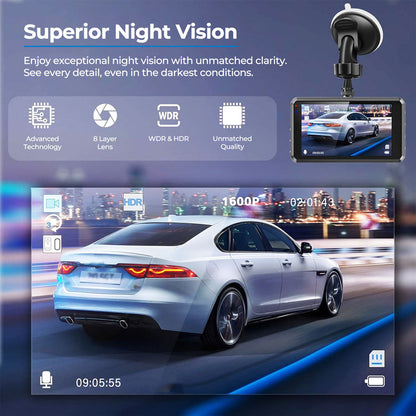 Dash Cam Dual UHD con Visione Notturna e Monitoraggio Parcheggio
