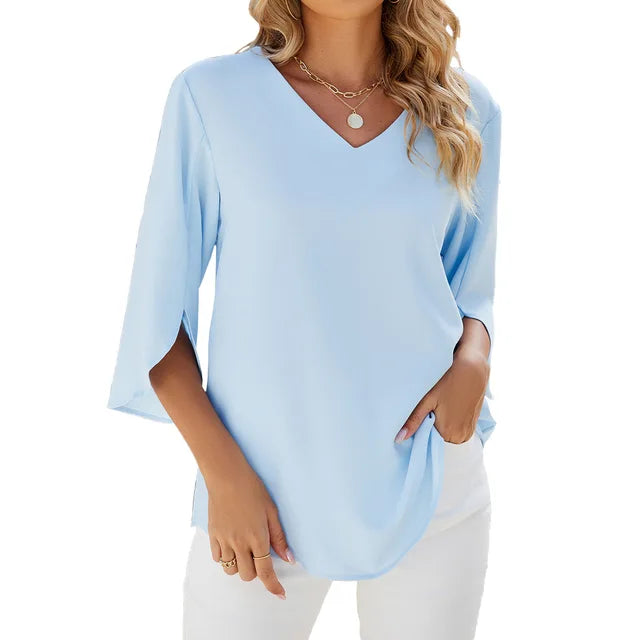 Variant image for Lightweight V-Neck Women's Blouse, Relaxed Fit Casual Summer Top in Breathable Polyester-1