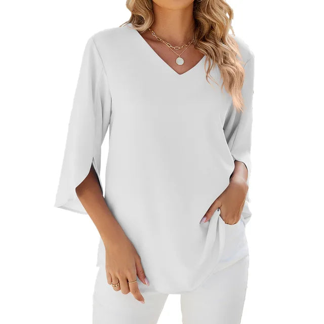 Variant image for Lightweight V-Neck Women's Blouse, Relaxed Fit Casual Summer Top in Breathable Polyester-6