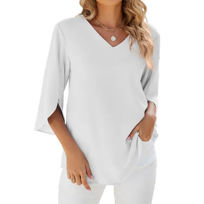 Variant image for Lightweight V-Neck Women's Blouse, Relaxed Fit Casual Summer Top in Breathable Polyester-6