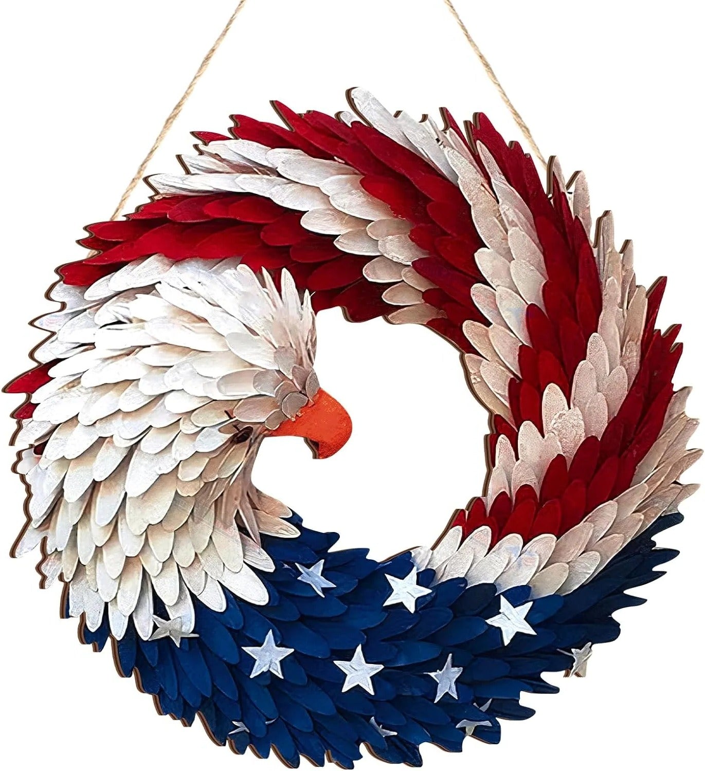 Patriotisk krans 12 tum örn dörrdekoration självständighetsdag och påsktema naturlig träfinish presentidé