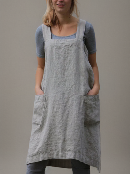 Cotton Apron Dress with Pockets, Cross Back Design, Versatile Pinafore Apron for Cooking and Crafting-1