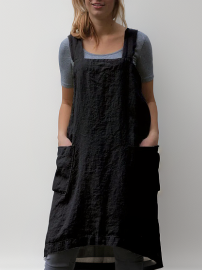 Cotton Apron Dress with Pockets, Cross Back Design, Versatile Pinafore Apron for Cooking and Crafting-6