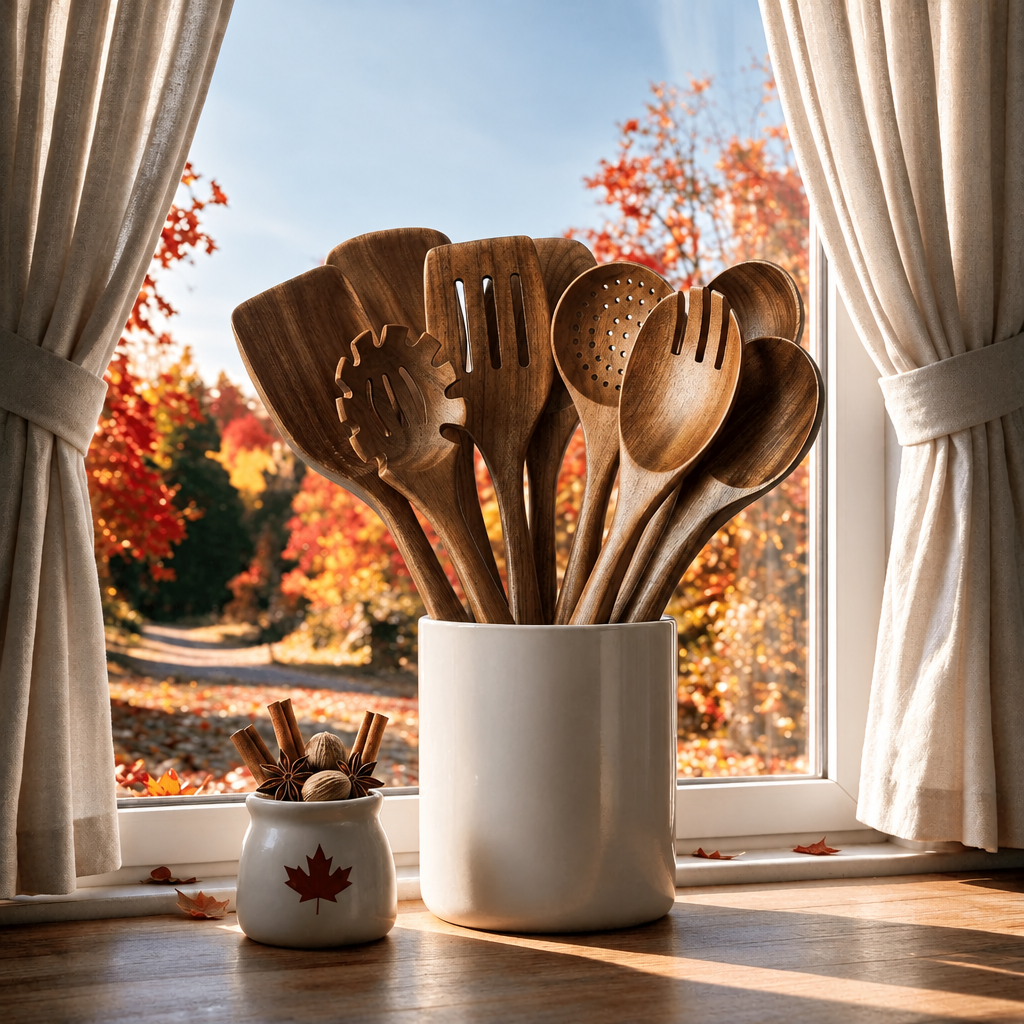 Wooden Cooking Utensil Set, 9-Piece Set With Spoons and Spatulas for Everyday Cooking