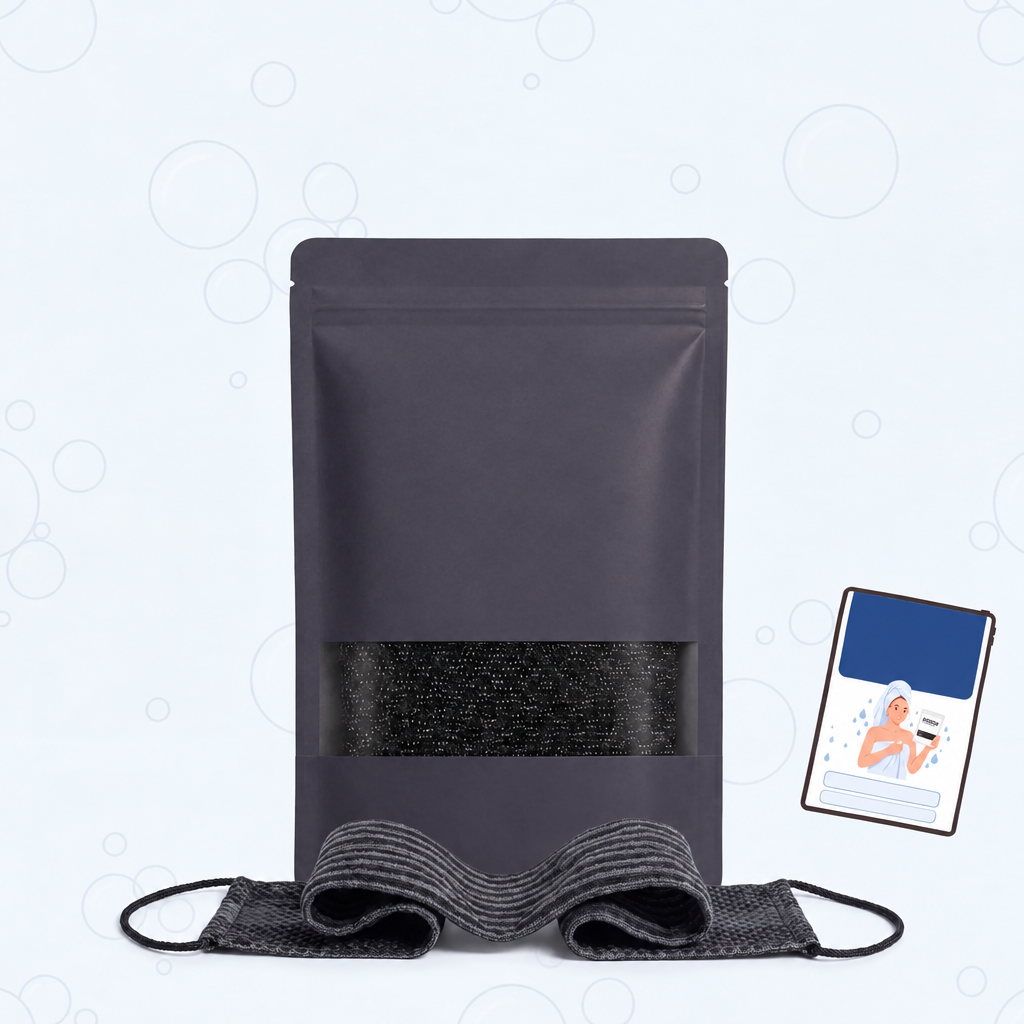 Exfoliating Shower Towel with Handles, Bamboo Fibers for Full-Body Cleansing