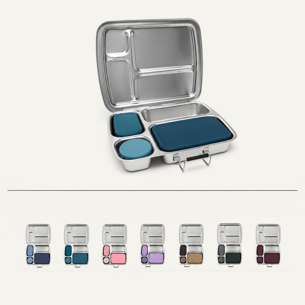 Stainless Steel Lunch Box with 3 Leakproof Pots, 1200 mL, 4 Compartments for Kids and Adults