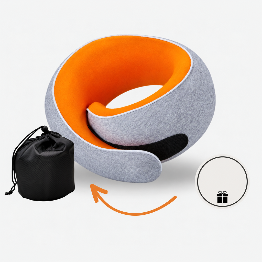 Travel Neck Pillow with Wraparound Design, Mesh Inner Panel and Drawstring Carry Bag