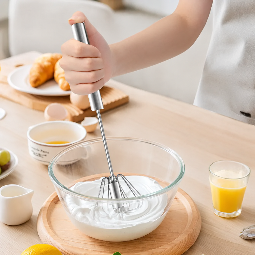 Hand-Push Rotary Whisk, Rust-Resistant Stainless Steel Egg Beater for Kitchen Mixing