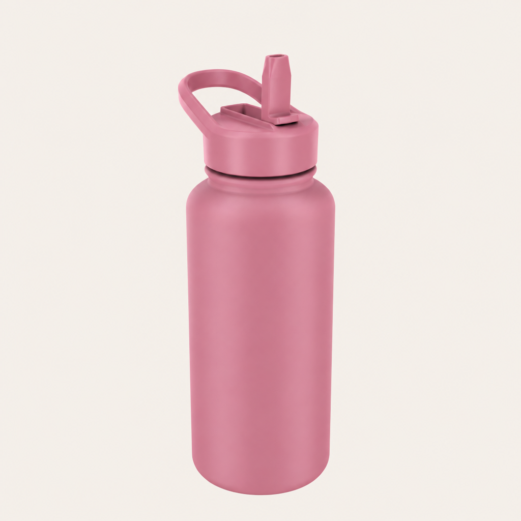 Insulated Water Bottle with Fast-Flow Straw Lid, Leakproof Stainless Steel and Carry Handle