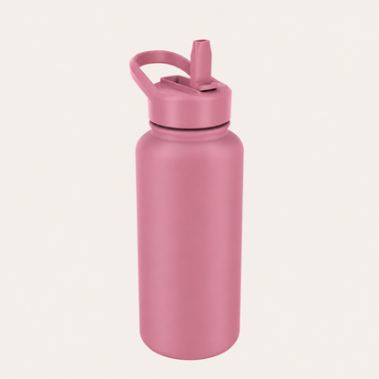 Insulated Water Bottle with Fast-Flow Straw Lid, Leakproof Stainless Steel and Carry Handle