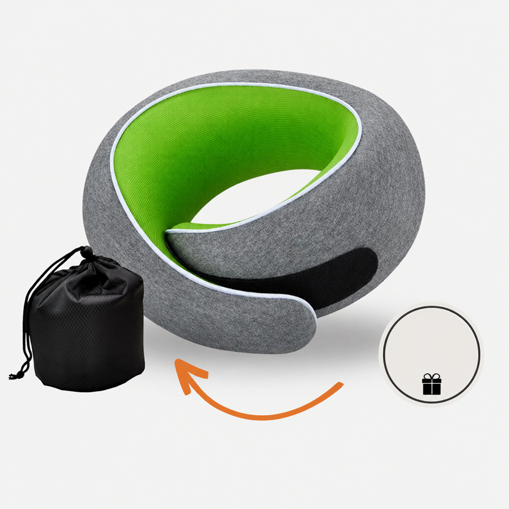 Travel Neck Pillow with Wraparound Design, Mesh Inner Panel and Drawstring Carry Bag