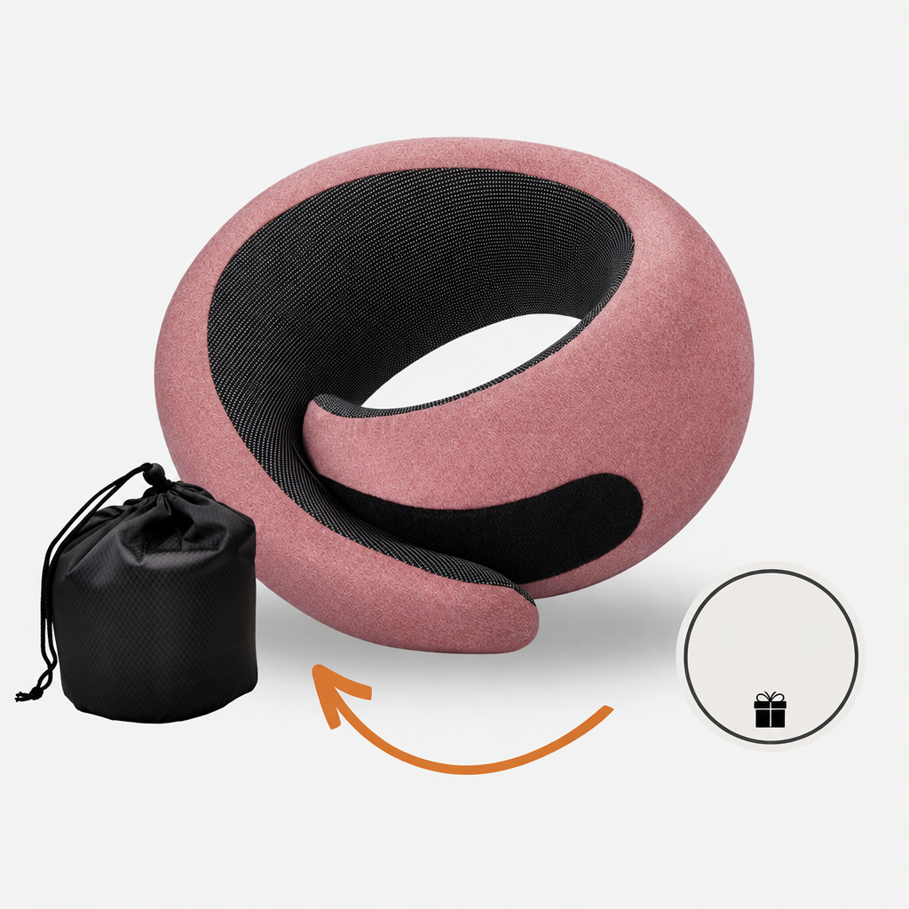 Travel Neck Pillow with Wraparound Design, Mesh Inner Panel and Drawstring Carry Bag