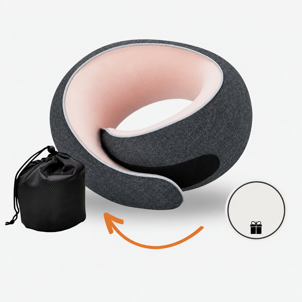 Travel Neck Pillow with Wraparound Design, Mesh Inner Panel and Drawstring Carry Bag
