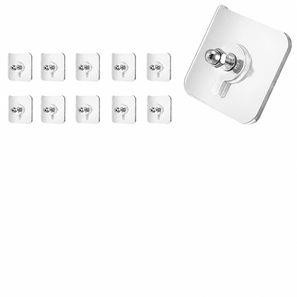 Self-Adhesive Wall Mounts With Threaded Studs for No-Drill Bathroom and Kitchen Mounting